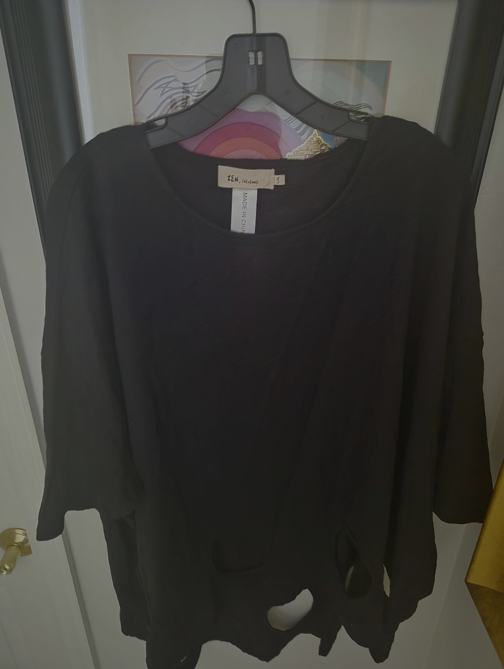 Zen Cheyanne  Black  Crewneck Hole-Accent Tunic. XL